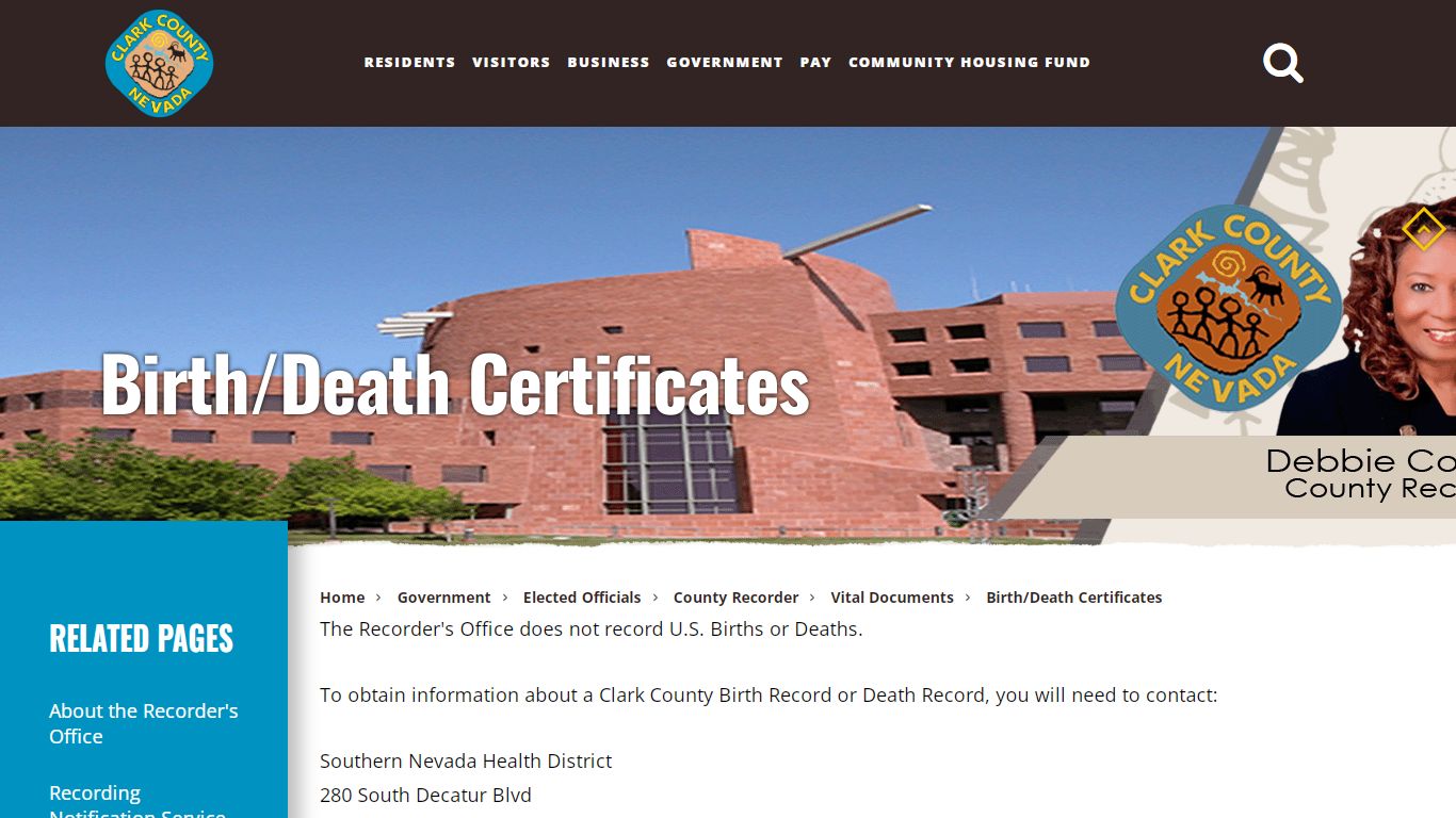 Birth/Death Certificates - Clark County, Nevada