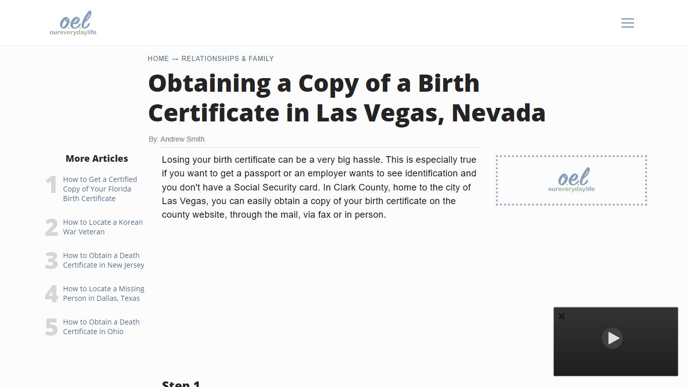 Obtaining a Copy of a Birth Certificate in Las Vegas, Nevada